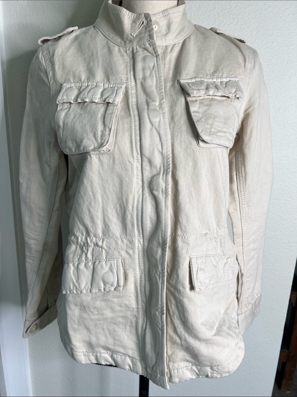 LOFT Cream Utility Jacket with Flap Pockets